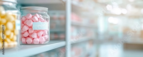 Candy jars with labels reading  quarantined  on a deserted store shelf, eerie and unsettling photo