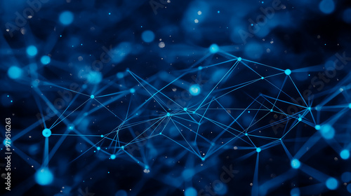 A blue background with a lot of lines and dots