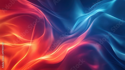Dynamic abstract waves in vibrant red and blue hues on flowing textile background