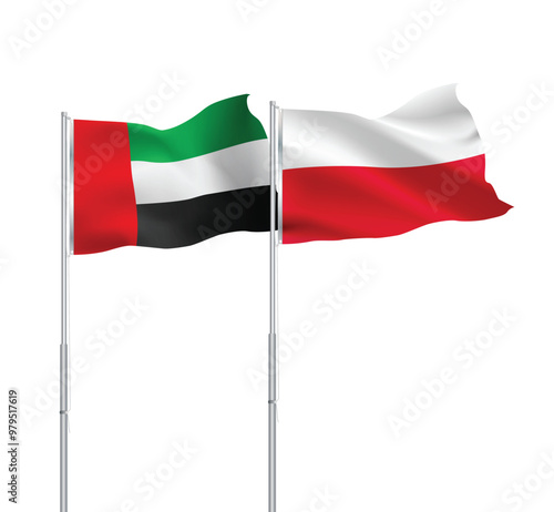 UAE,Poland flags together on pole