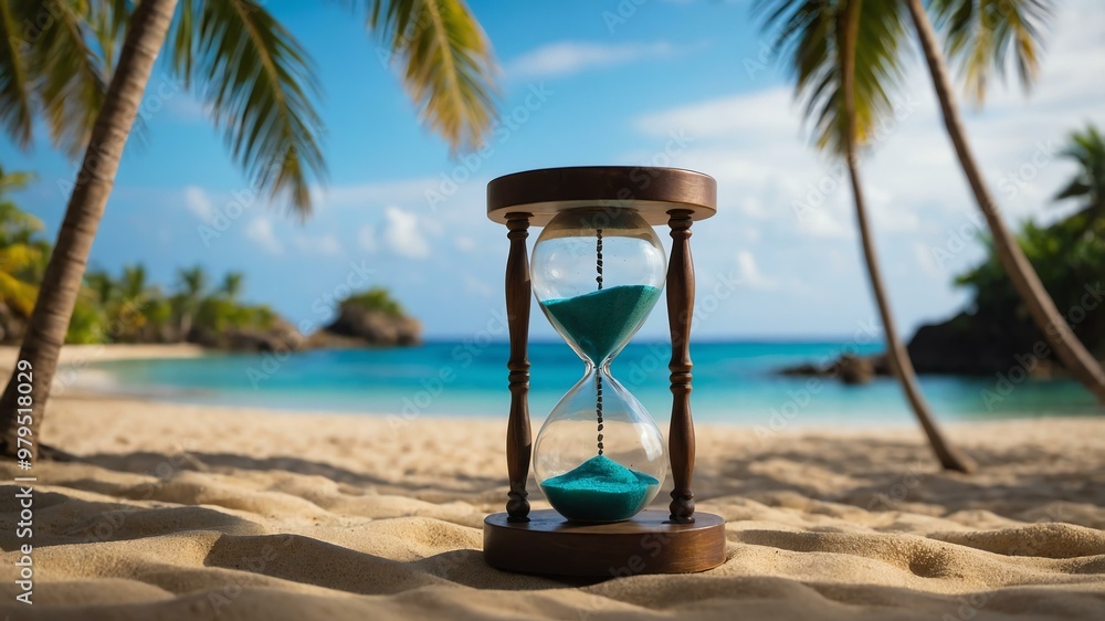 Hourglass isolated in tropical island paradise aesthetic background Hourglass isolated in tropical island paradise aesthetic background
