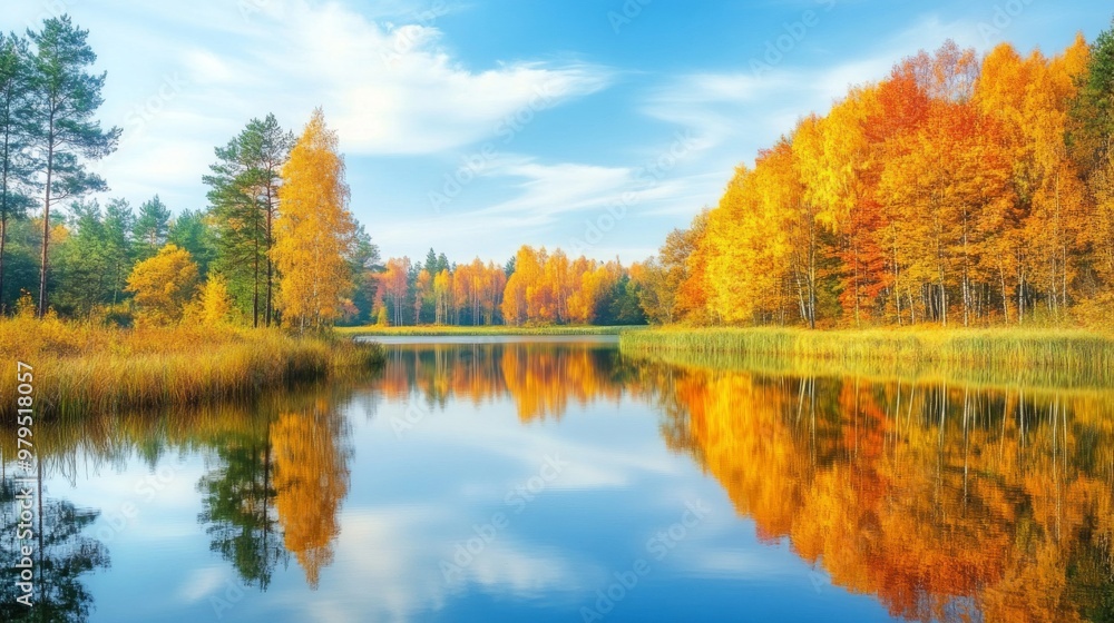 Autumnal Forest Reflected in a Still Lake Autumnal Forest Reflected in a Still Lake
