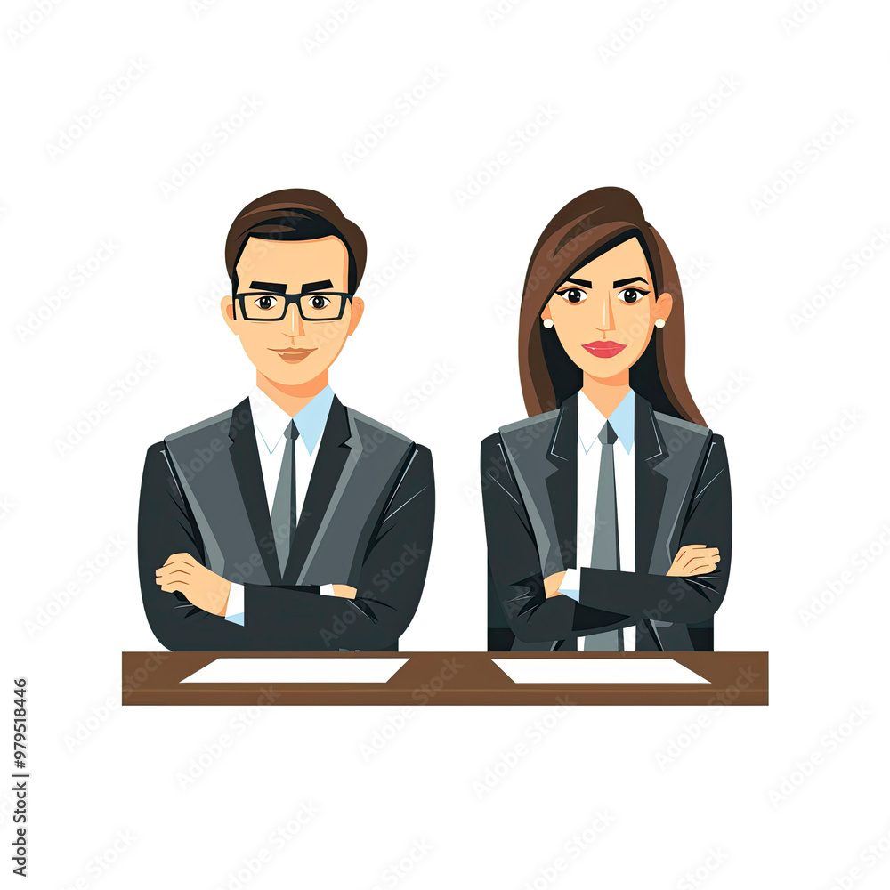 Confident Businesspeople Sitting at a Table with Arms Crossed Confident Businesspeople Sitting at a Table with Arms Crossed
