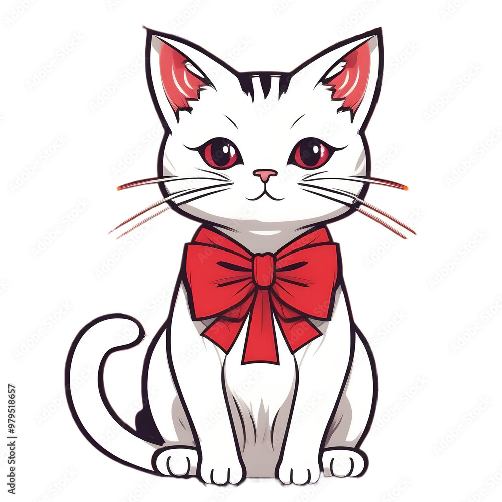 Obraz premium gato con moña, caricatura, cartoon, simpatia, amor.