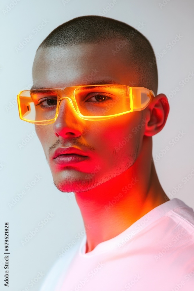 Modern man in sleek lit glasses angled portrait. Modern man in sleek lit glasses angled portrait.