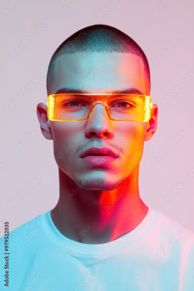 Contemporary art influences man in electric glasses Contemporary art influences man in electric glasses
