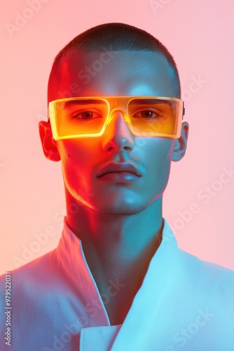 Dynamic image portraying man in vivid orange glasses