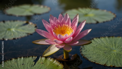 Budding pink water lily in a pond