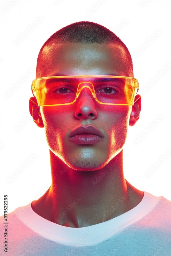Stylish man illuminated by intense lighting in glasses. Stylish man illuminated by intense lighting in glasses.