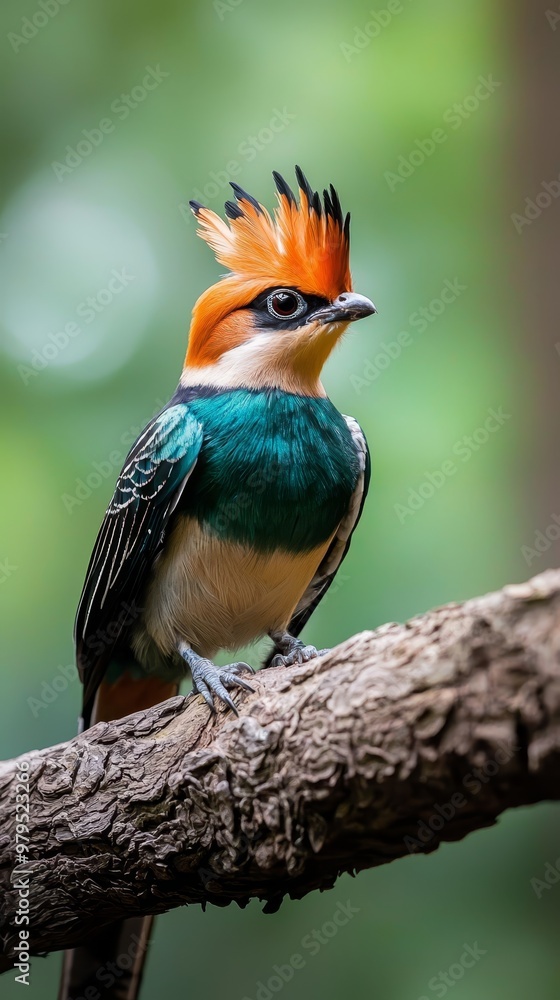 A vibrant bird perches on a tree branch, juxtaposed with a colorful blend of green and orange hues Background slightly blurred A vibrant bird perches on a tree branch, juxtaposed with a colorful blend of green and orange hues Background slightly blurred