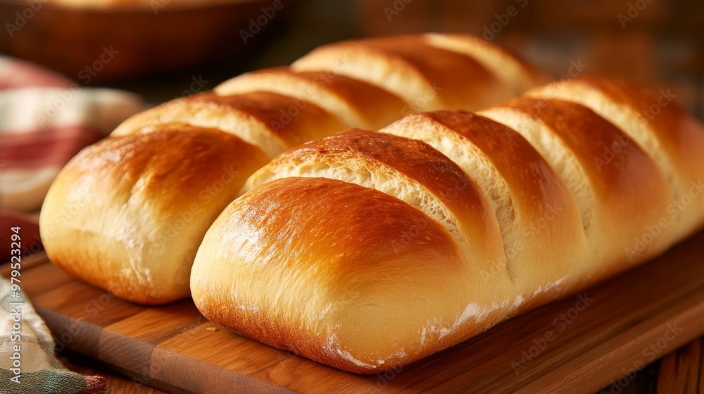 Two Golden Brown Loaves of Bread on a Wooden Cutting Board