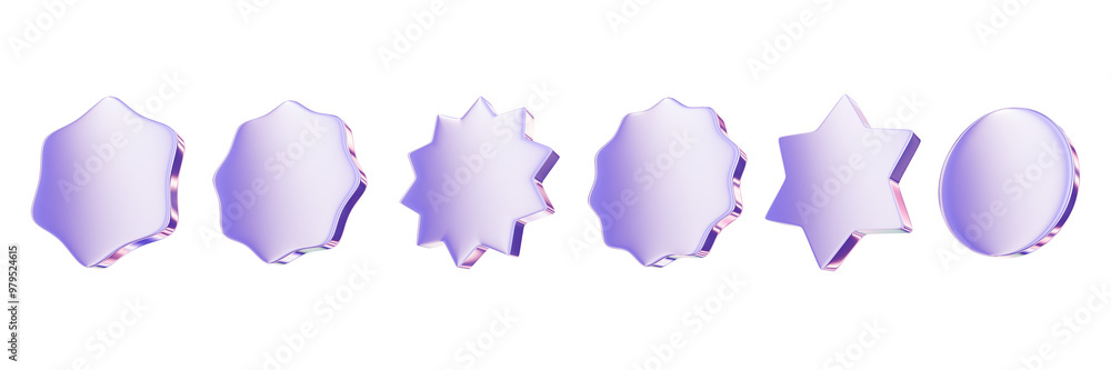 Chrome 3D sticker set, sale round badge collection, metallic futuristic brutal shapes, wavy edge. Cyber cosmic glossy star design element, holographic purple material icon. Chrome sticker promo tag Chrome 3D sticker set, sale round badge collection, metallic futuristic brutal shapes, wavy edge. Cyber cosmic glossy star design element, holographic purple material icon. Chrome sticker promo tag