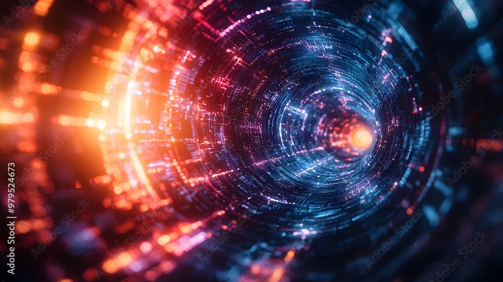 Vibrant Digital Tunnel of Light: A Journey Through the Depths of Technological Abstraction Art. Abstract Tunnel Background Vibrant Digital Tunnel of Light: A Journey Through the Depths of Technological Abstraction Art. Abstract Tunnel Background