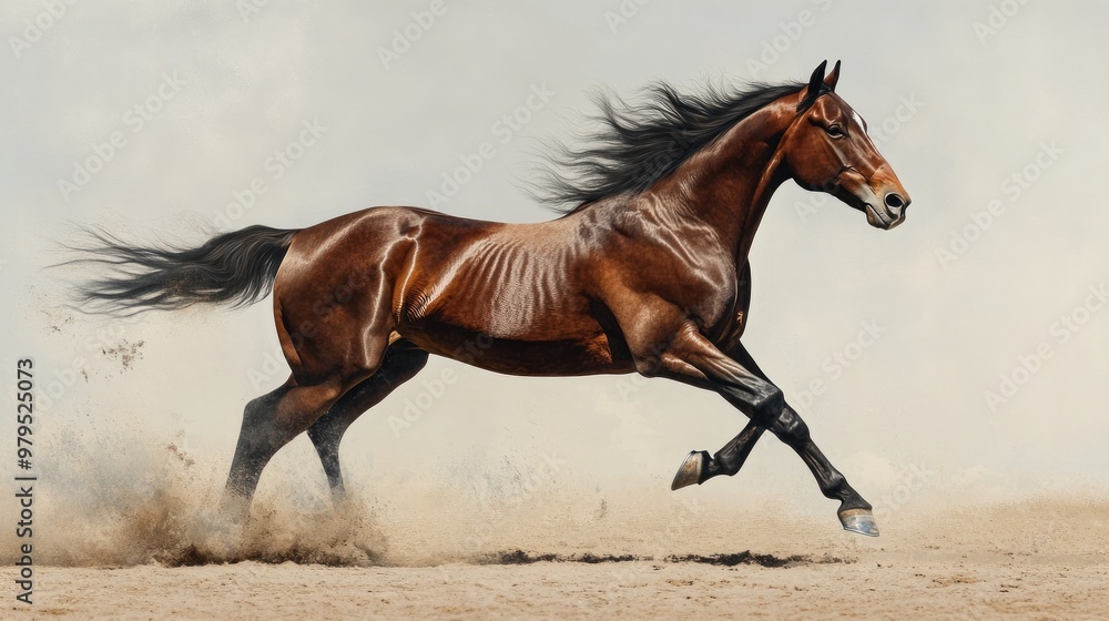 Bay Horse Galloping Through Dust Bay Horse Galloping Through Dust