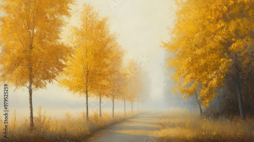 A Misty Path Through a Golden Autumn Forest