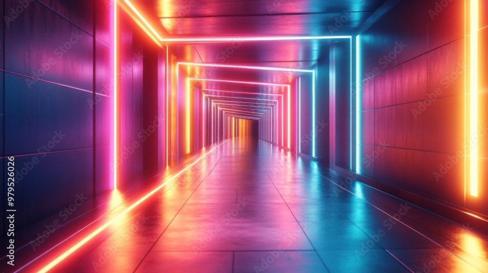 Futuristic Neon Corridor with Vibrant Lighting and Modern Design Elements Futuristic Neon Corridor with Vibrant Lighting and Modern Design Elements