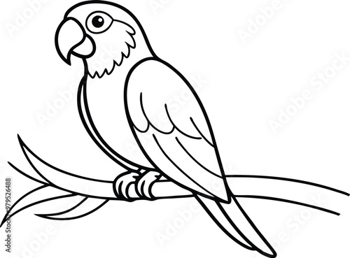 Curved Beak Parrot Sitting: Intricate Vector for a Relaxing Coloring Book
