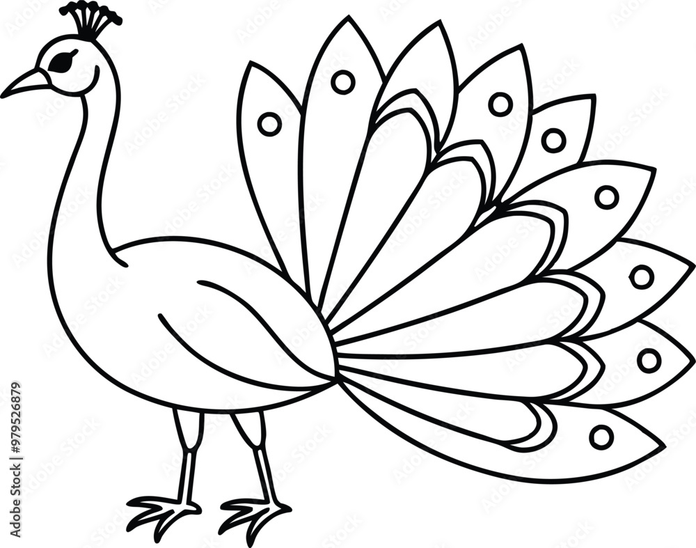 Naklejka premium Graceful Peacock with Fan: A Stunning Vector for Your Coloring Book 