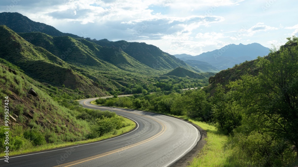 A scenic highway winding through mountainous terrain, with lush greenery and dramatic landscapes visible along the route. A scenic highway winding through mountainous terrain, with lush greenery and dramatic landscapes visible along the route.