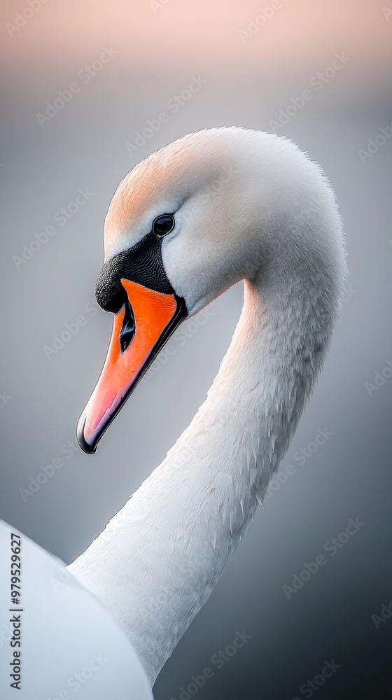 Obraz premium A tight shot of a swan's head wearing a triangular necklace, colored black and orange