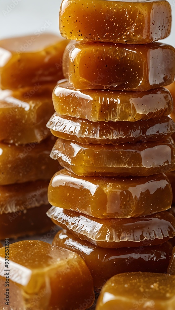 Caramel candy stacked on white background. Caramel candy stacked on white background.