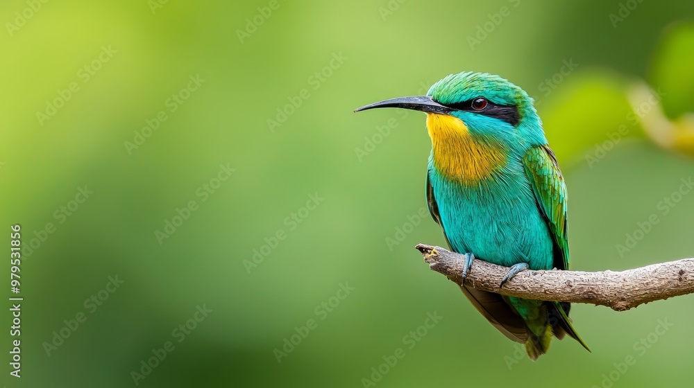 A vibrant bird perches on a branch against a backdrop of blurred green and yellow trees A vibrant bird perches on a branch against a backdrop of blurred green and yellow trees