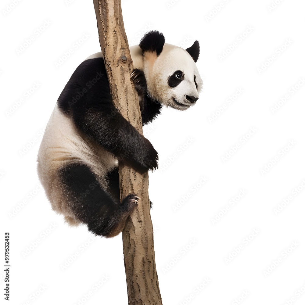 Obraz premium Panda Bear Climbing a Small Tree