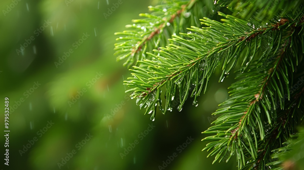 needles dotted with water droplets, backdrop softly blurred needles dotted with water droplets, backdrop softly blurred