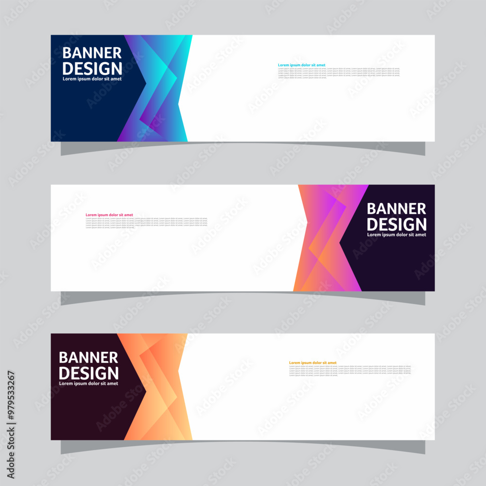 Fototapeta premium Vector set of landscape banner background design concept. Colorful background business layout template