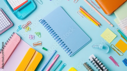 Vibrant School and Office Supplies on a Pastel Background