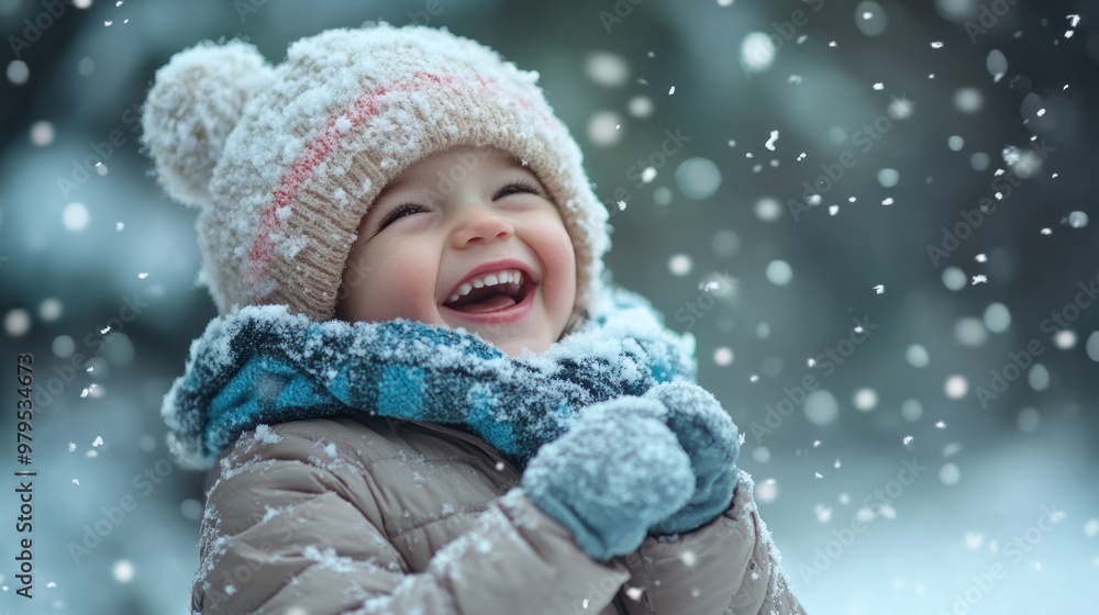 Toddler plays gleefully in the winter snowplains. Toddler plays gleefully in the winter snowplains.