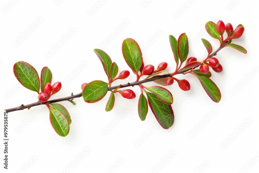 Obraz premium Barberry twig with leaves on white background
