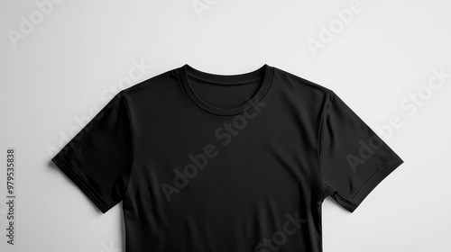 Sleek and Modern Black T-Shirt Ready for Everyday Style and Comfort in a Minimalistic Presentation on a Soft Background. photo