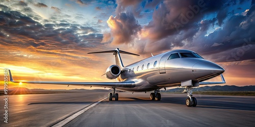 sleek silver luxury executive travel dawn runway