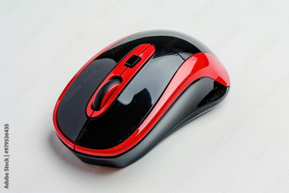 Black and red wireless mouse on white background Black and red wireless mouse on white background