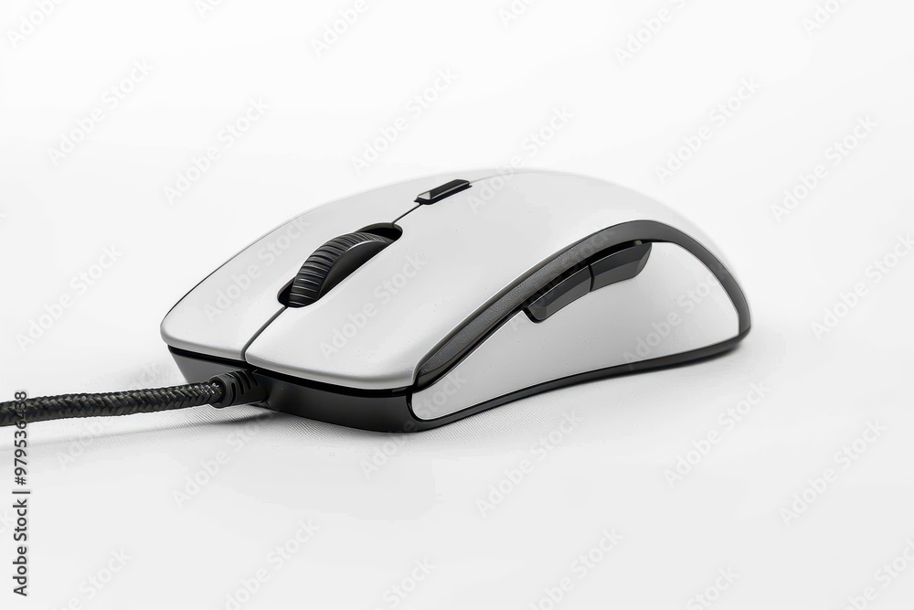 Black cable white computer mouse Black cable white computer mouse