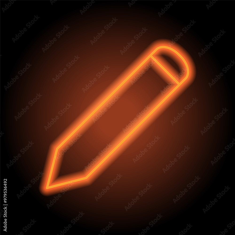Obraz premium Pencil simple icon vector. Flat design. Orange neon on black background