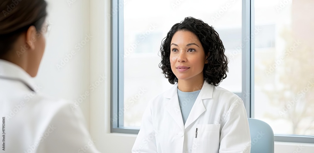 Patient consulting with a genetic counselor in a calm and serene clinic room Patient consulting with a genetic counselor in a calm and serene clinic room