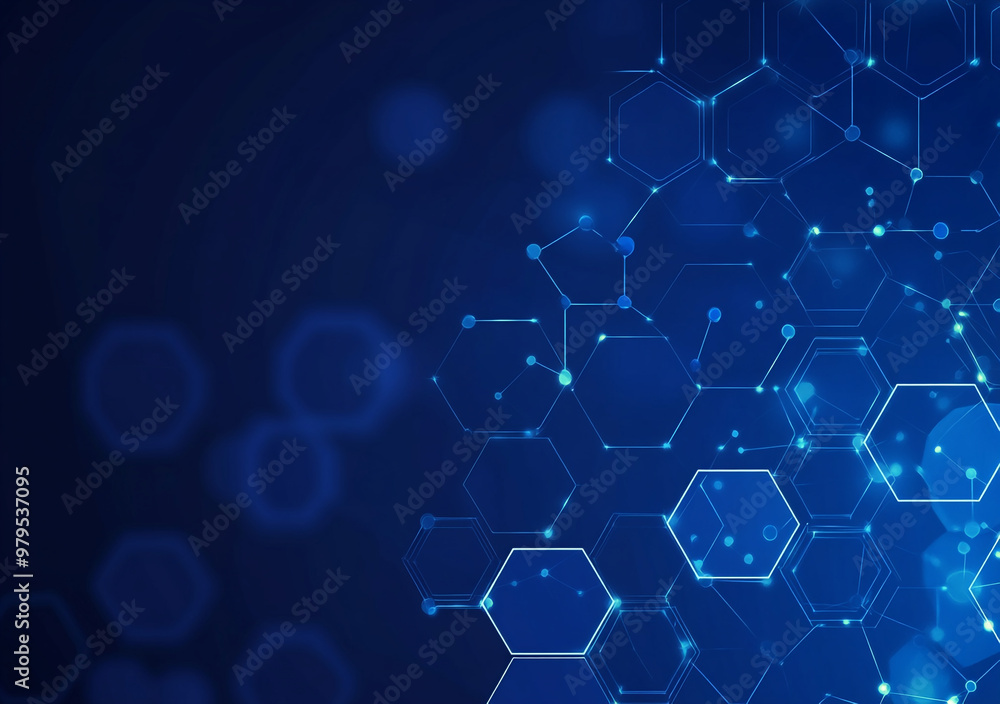 A blue background with a pattern of hexagons and dots. A blue background with a pattern of hexagons and dots.