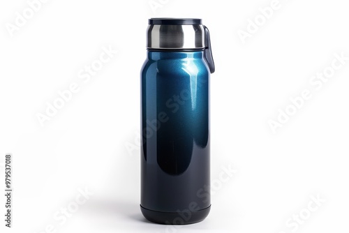 Blue and black thermos bottle isolated on white background