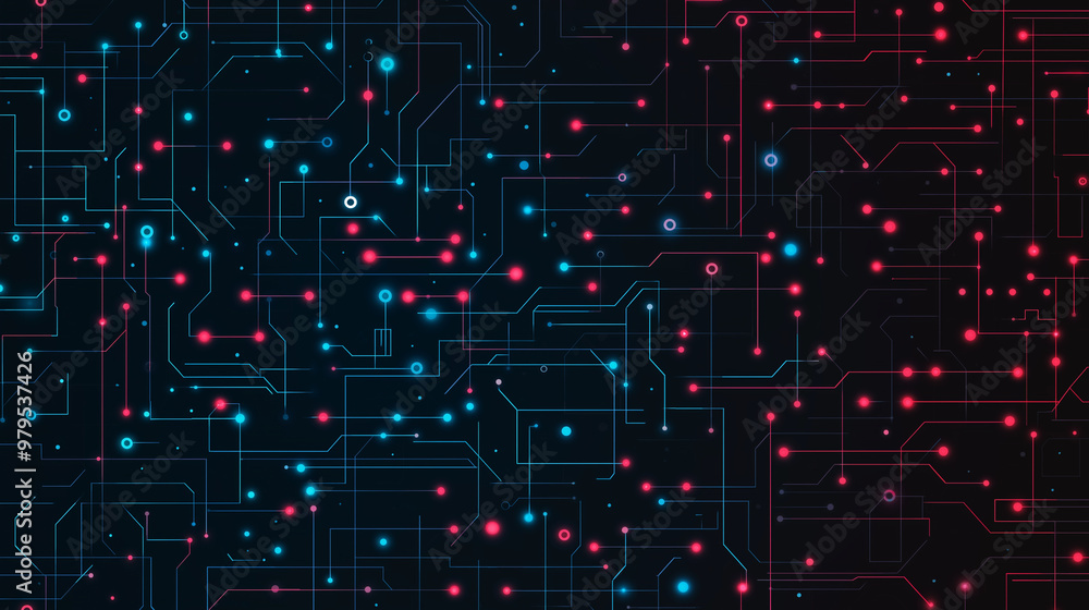 A close up of a circuit board with many small orange and blue dots A close up of a circuit board with many small orange and blue dots