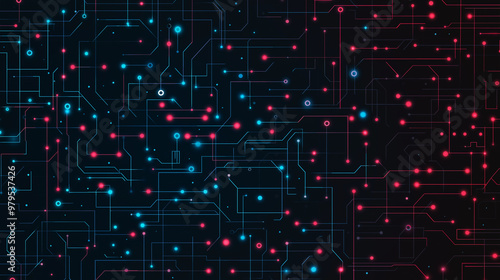 A close up of a circuit board with many small orange and blue dots