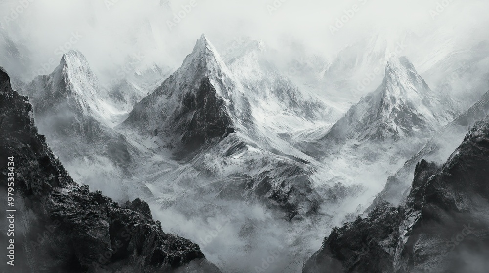 Obraz premium Panoramic view on snow-capped mountains