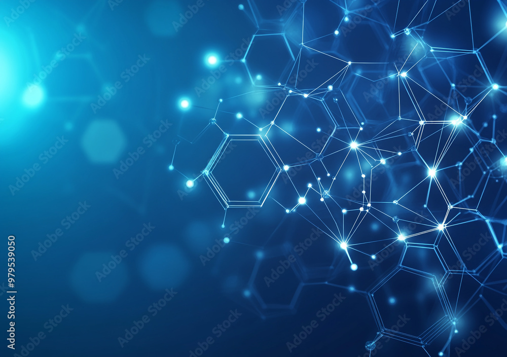 A blue background with a pattern of hexagons and dots. A blue background with a pattern of hexagons and dots.