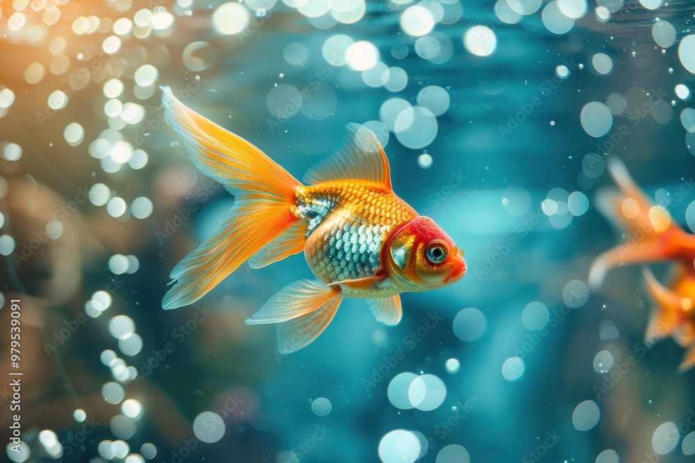 Goldfish in bubbly aquarium Goldfish in bubbly aquarium