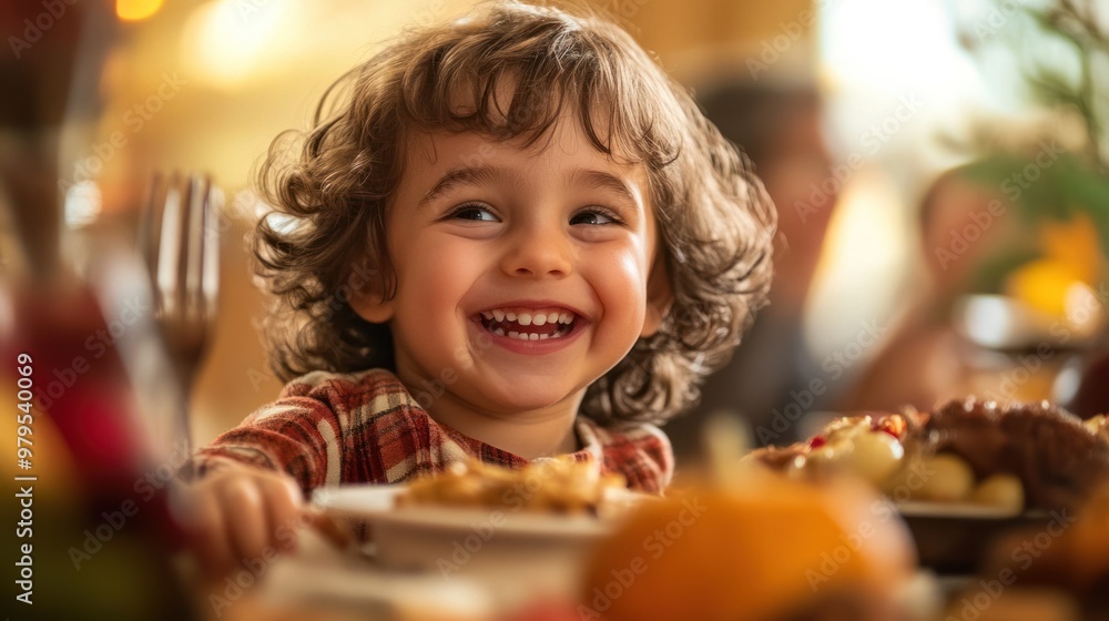 Happy child with delightful meal on holiday table. Happy child with delightful meal on holiday table.