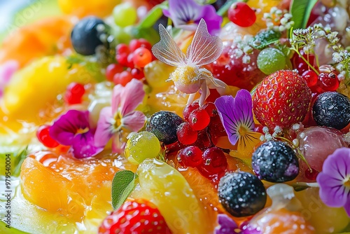 Close-up of a whimsical dish where a tiny photo