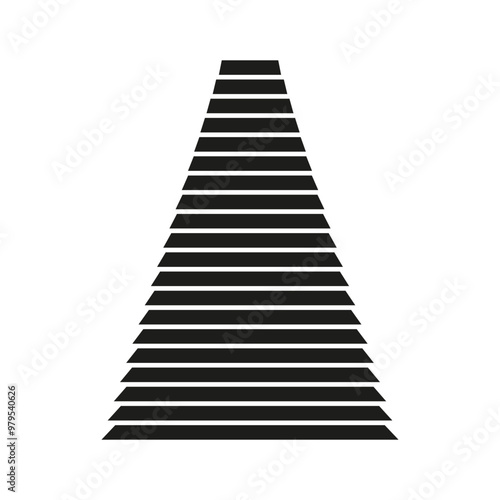 Striped pyramid icon. Geometric triangle shape. Vector layered symbol. Abstract optical design.