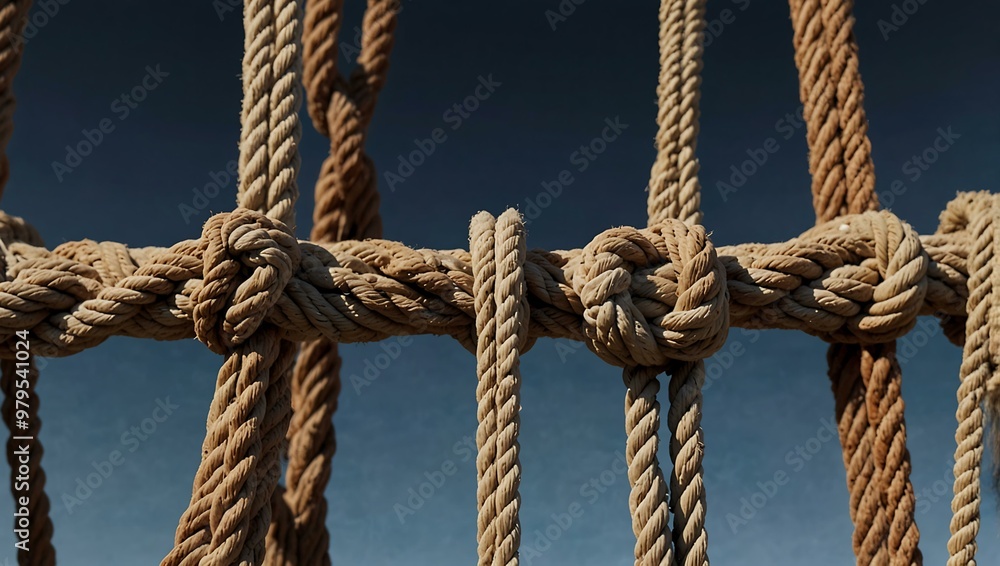 Central connection concept with diverse ropes linked to a central support structure. Central connection concept with diverse ropes linked to a central support structure.