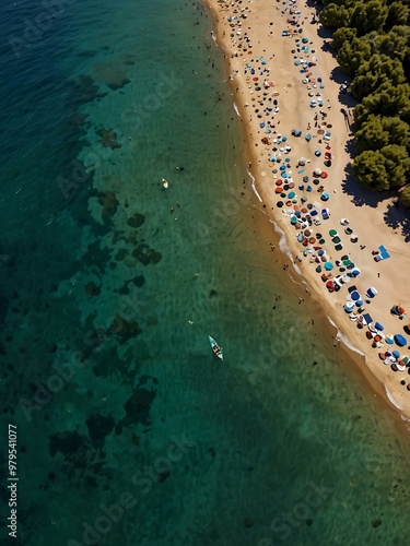 Chalikounas Beach on Corfu, aerial view photo